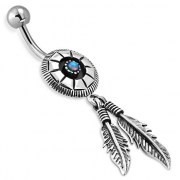 Native American Belly Navel Ring w Opal 316L & Silver, f303